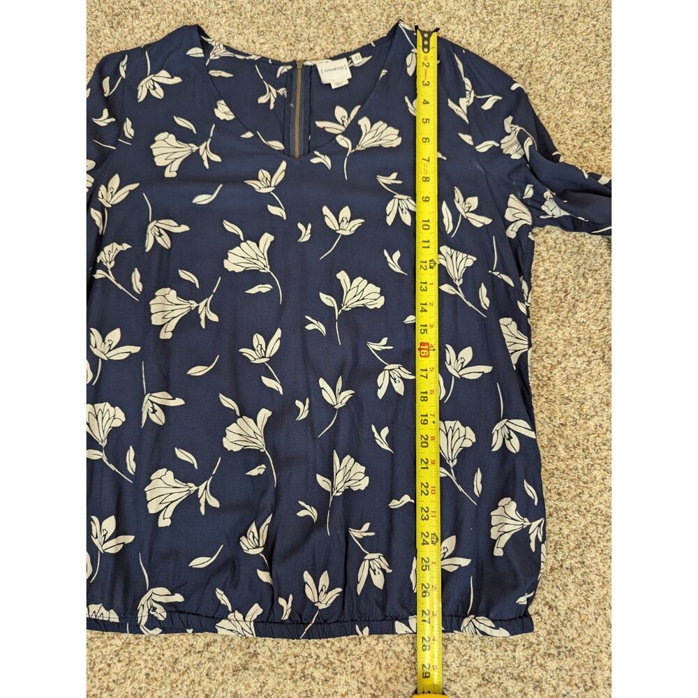 Juna Rose Blouse 3/4 Sleeve Navy White Floral Sheer Women's Size 14 - Picture 6 of 11
